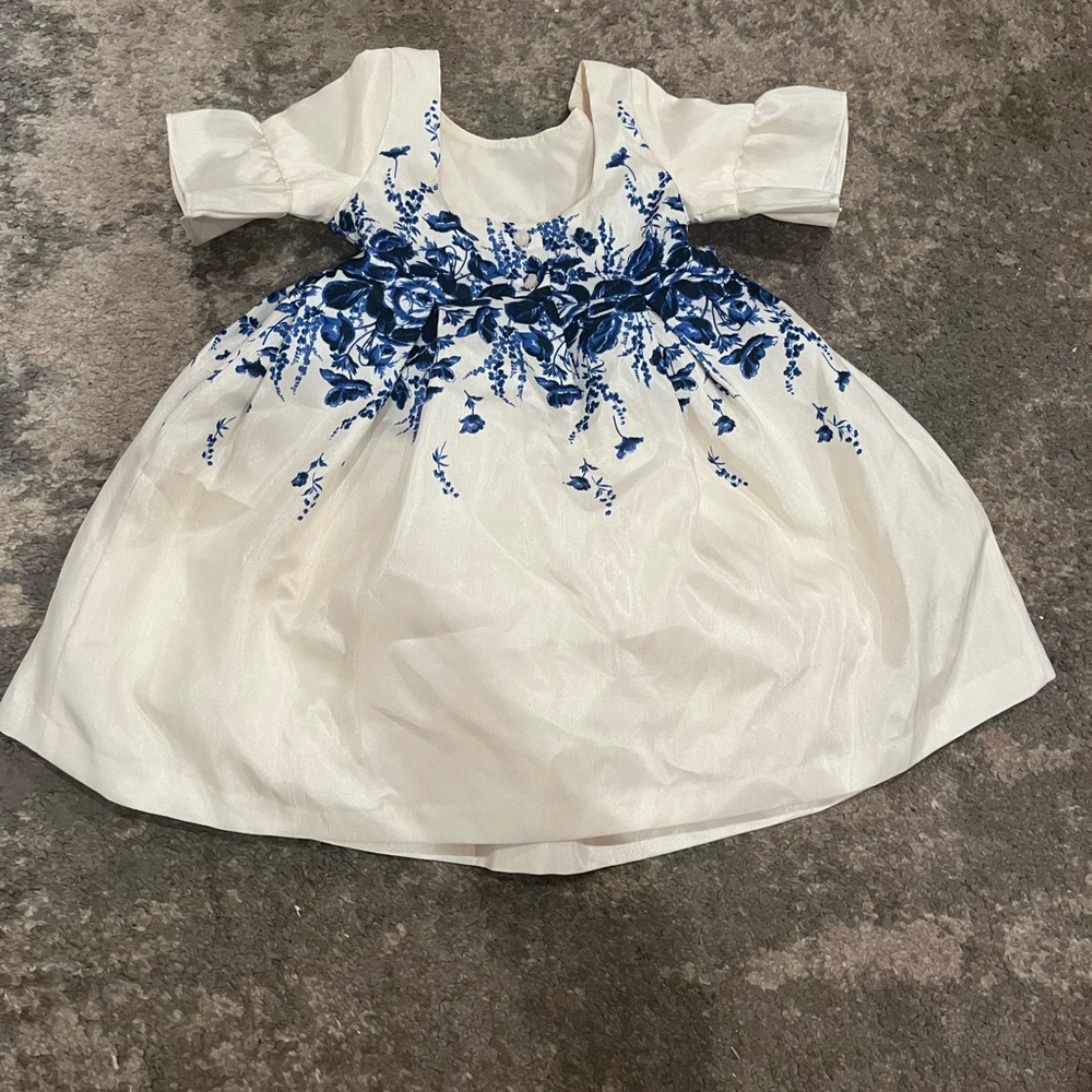 Janie and Jack Ivory Dress with Blue Floral Pattern - Picture 2 of 4